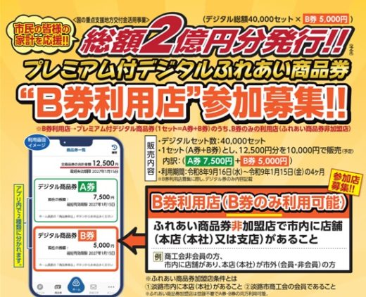 【プレミアム付デジタルふれあい商品券】B券利用店募集について